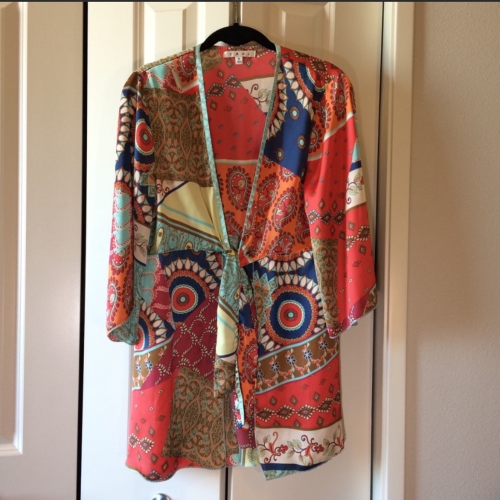 CAbi Tie Front Patchwork Tunic Kimono